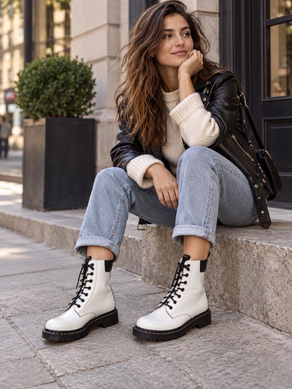 Dr/Doc Martens Luana 8 Eyelet Combat Boot Smooth White Size Wms 8 W/out Insoles